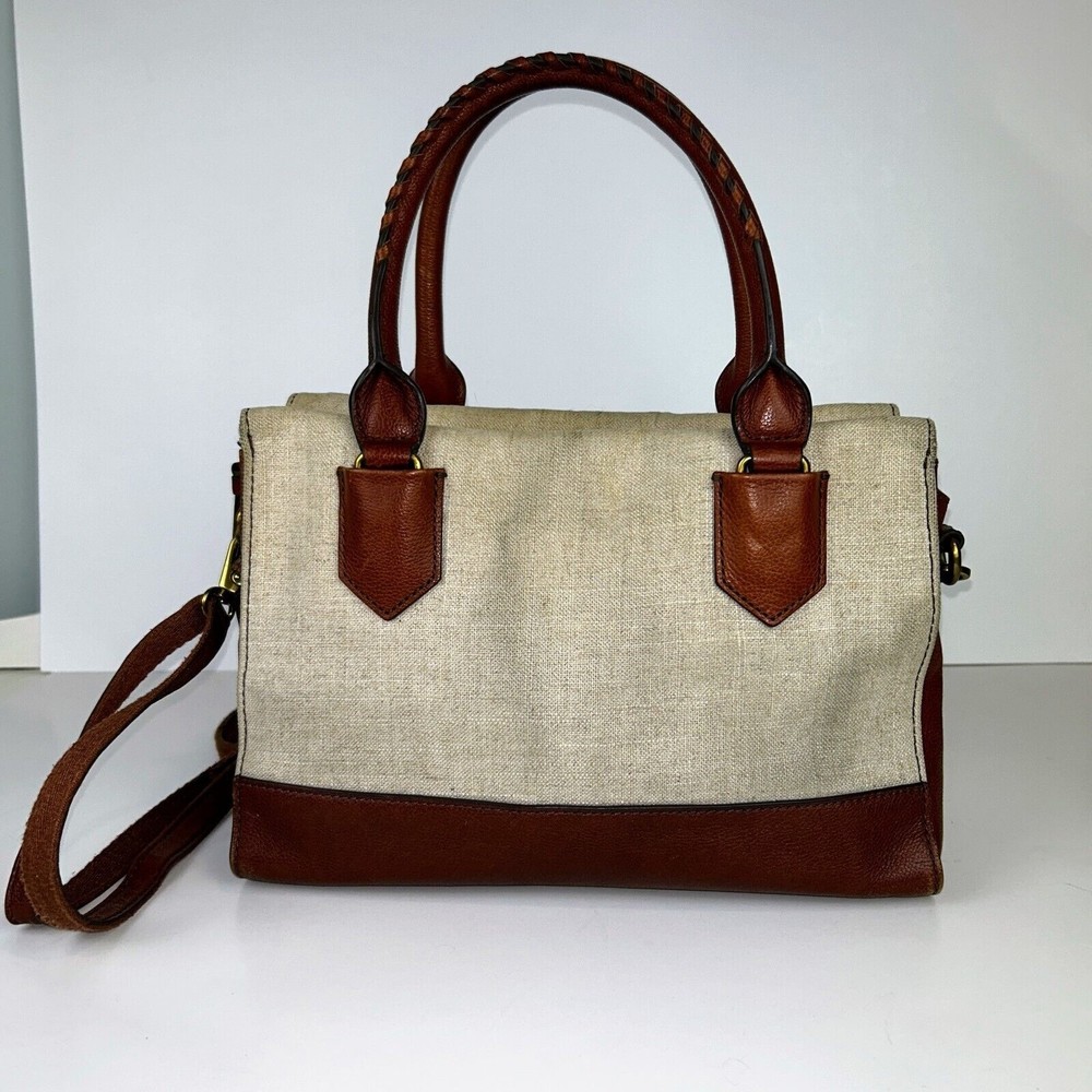 Fossil Beige and Brown Crossbody Satchel